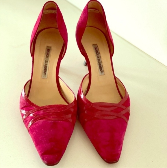 GUC Manolo Blanhik Heels Red Suede Size 10 - Picture 1 of 6